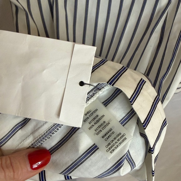 NEW Calvin Klein 100% Cotton Tie Waist Shirt Dress - White Blue Black Stripe  4 - Picture 12 of 13